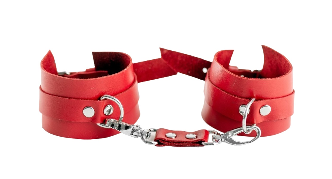 Наручники BDSM Арсенал из натуральной кожи Red