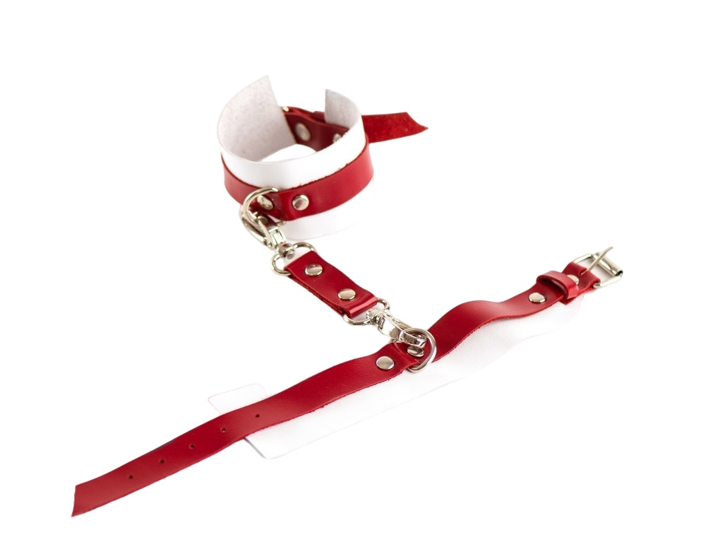 Оковы BDSM Арсенал из натуральной кожи Red-White
