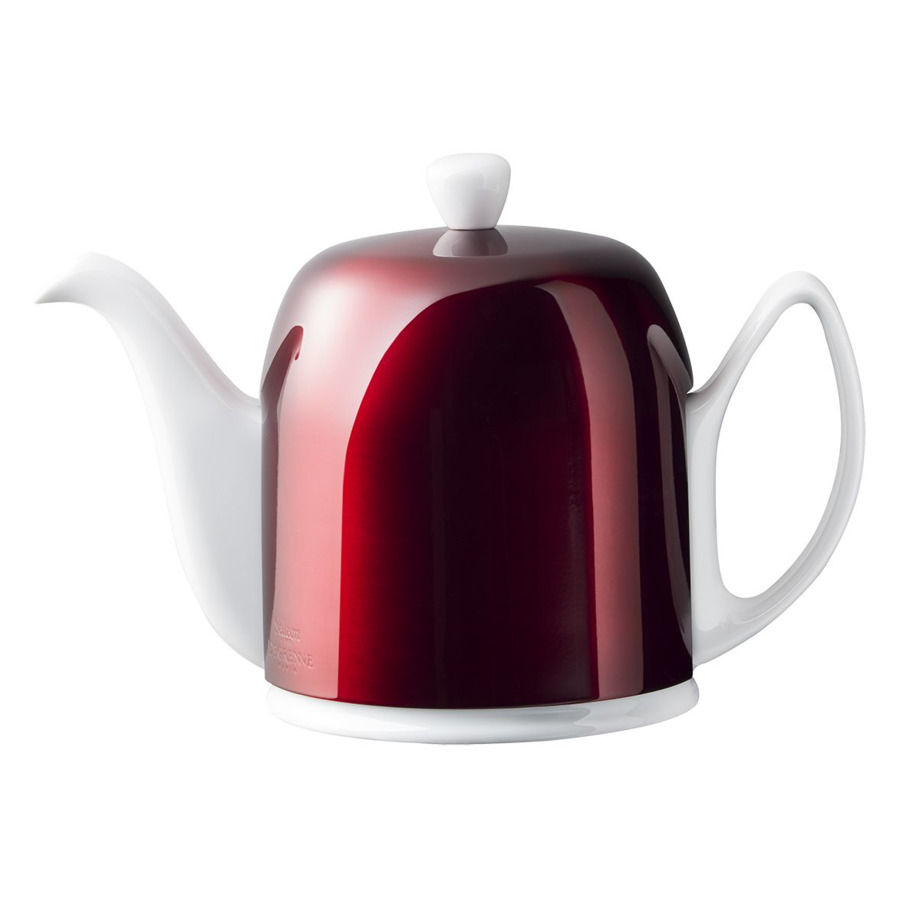 фото Чайник заварочный degrenne salam 1 л, 6 чашек, с красной муфтой, фарфор, белый