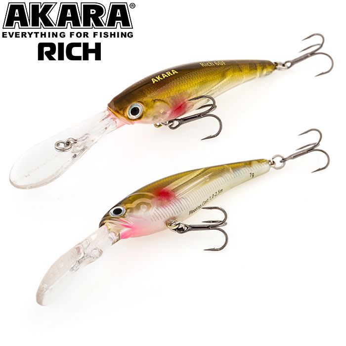 

Воблер Akara Rich 60F 7,0 гр 1/4 oz 2,4 in A128, Разноцветный, Rich