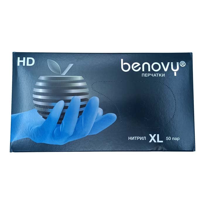 

Перчатки BENOVY Nitrile Chlorinated, нитриловые голубые, размер XL, 50 штук, Голубой, размер XL