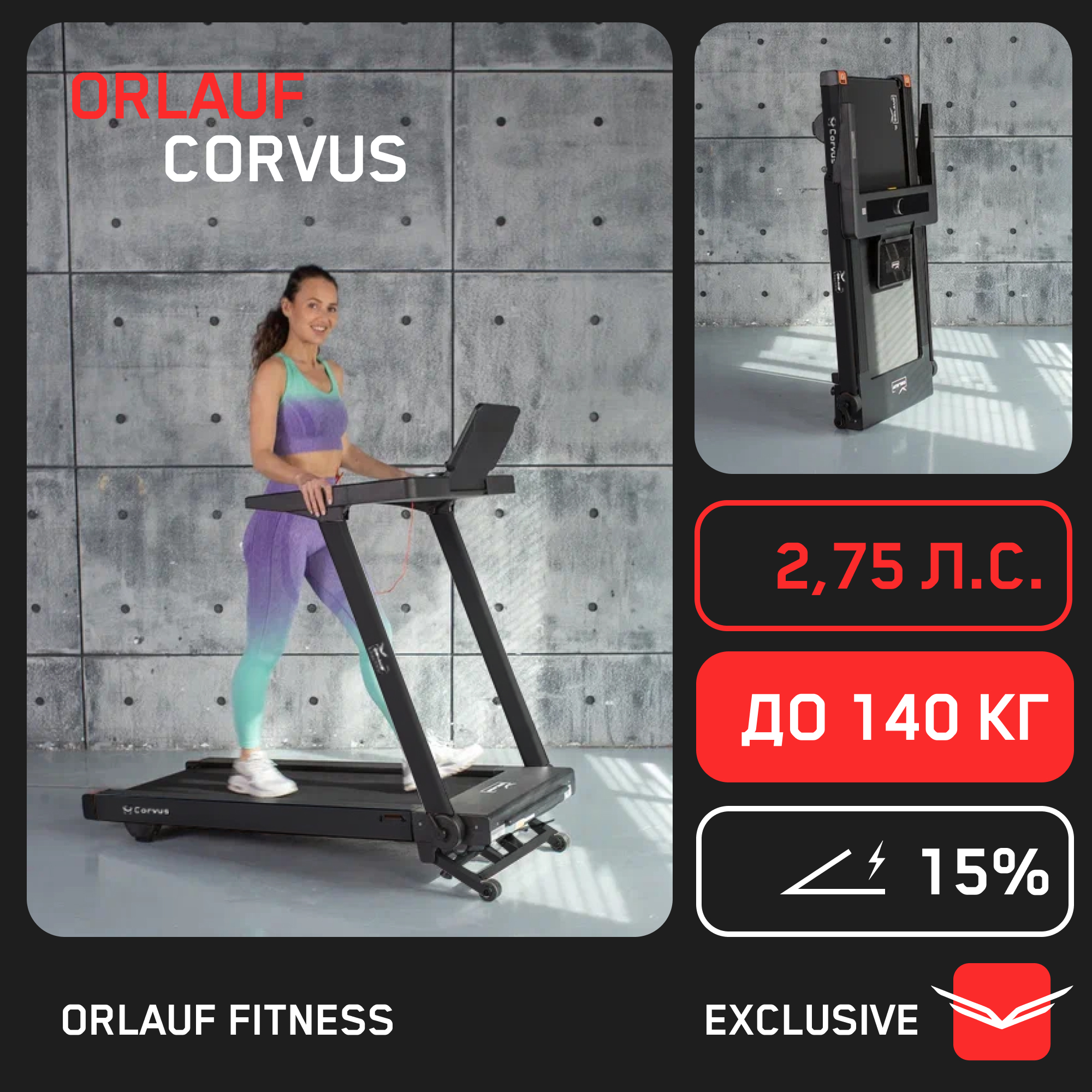 Беговая дорожка Orlauf Corvus Black