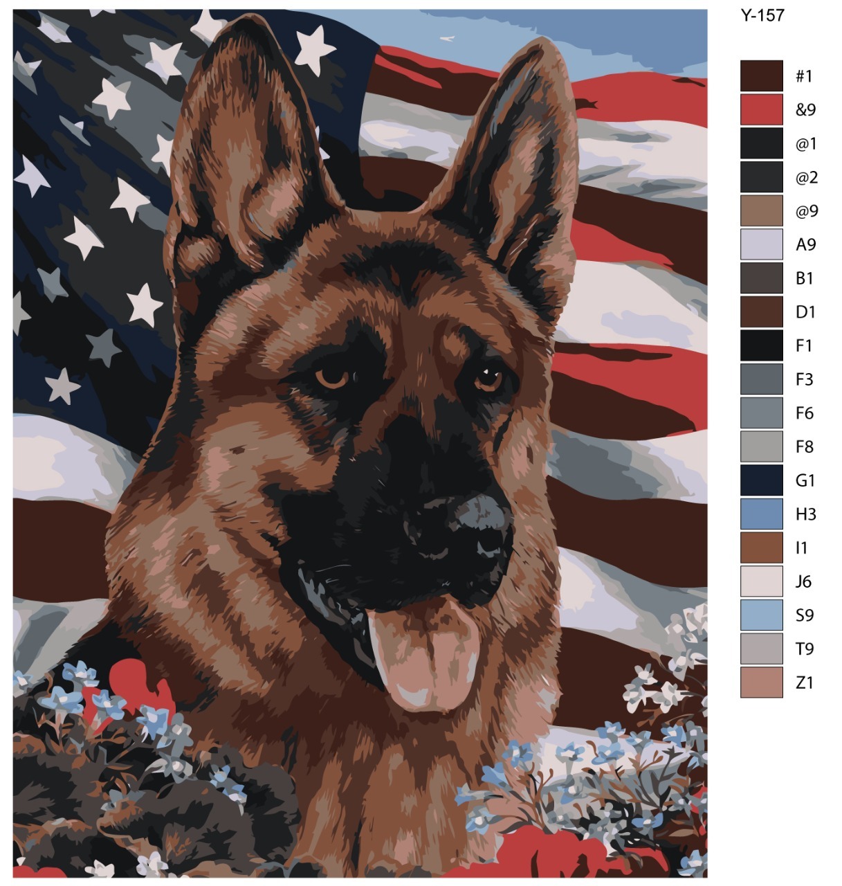 

Картина по номерам BRUSHES-PAINTS Y-157, Немецкая овчарка патриот США. Собака