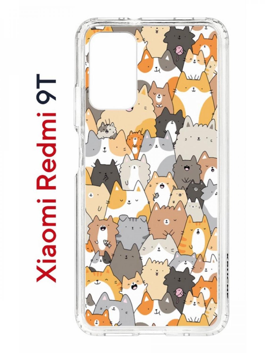 Чехол на Redmi 9T с принтом Kruche Print Котики,противоударный бампер,с защитой камеры