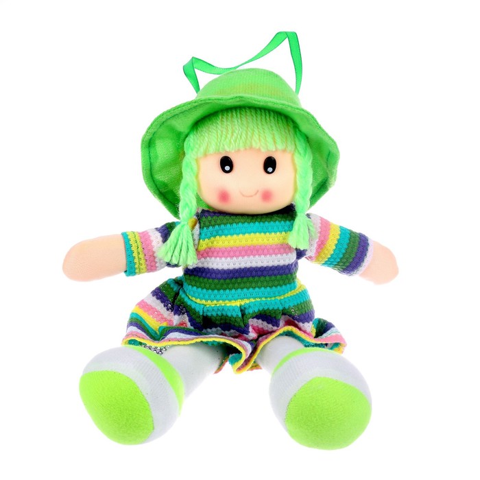 Мягкая игрушка Кукла, в платье в полоску и шляпке, цвета в ассортименте