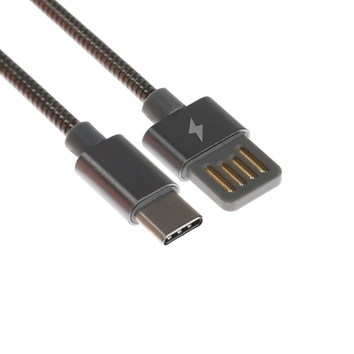 Кабель Type-C - USB, 2.1 А, металлическая оплётка, 1 метр, чёрный 600016946033