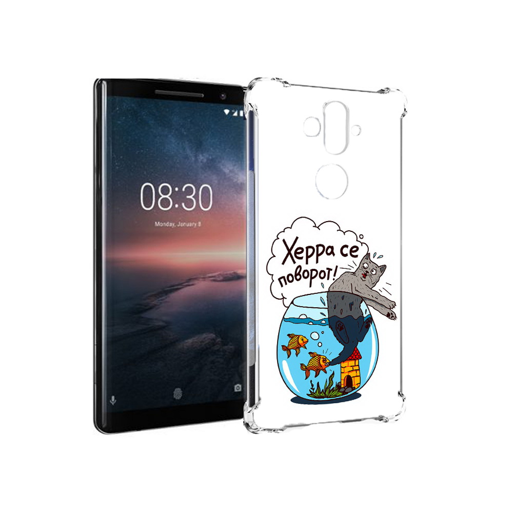 

Чехол MyPads Tocco для Nokia 8 Sirocco Рыбы с котом (PT101581.91.149), Прозрачный, Tocco