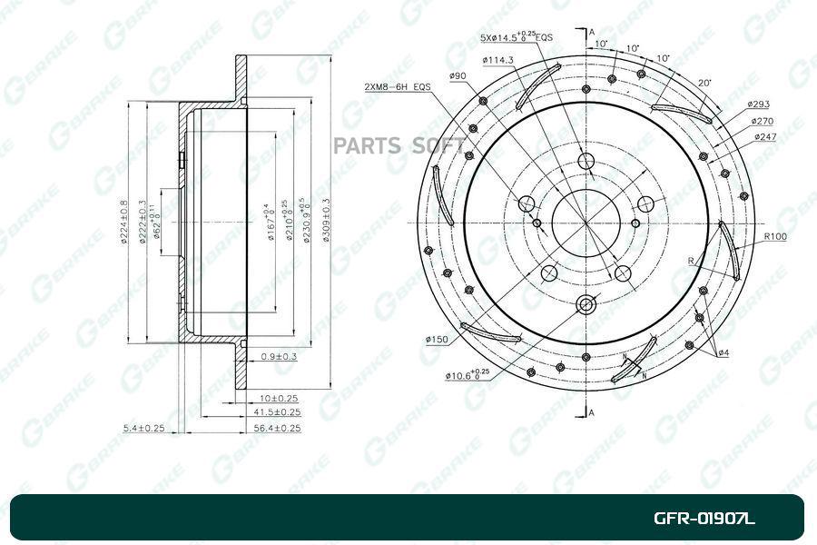 Диск тормозной перфорированный G-brake GFR-01907L левый