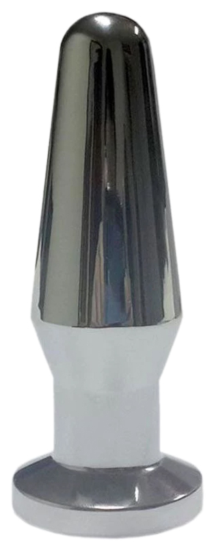 фото Серебристая анальная пробка с черным кристаллом 10,3 см eroticon