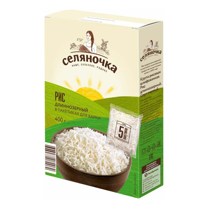 

Рис Селяночка длиннозерный в варочных пакетиках 80 г х 5 шт, 8082962