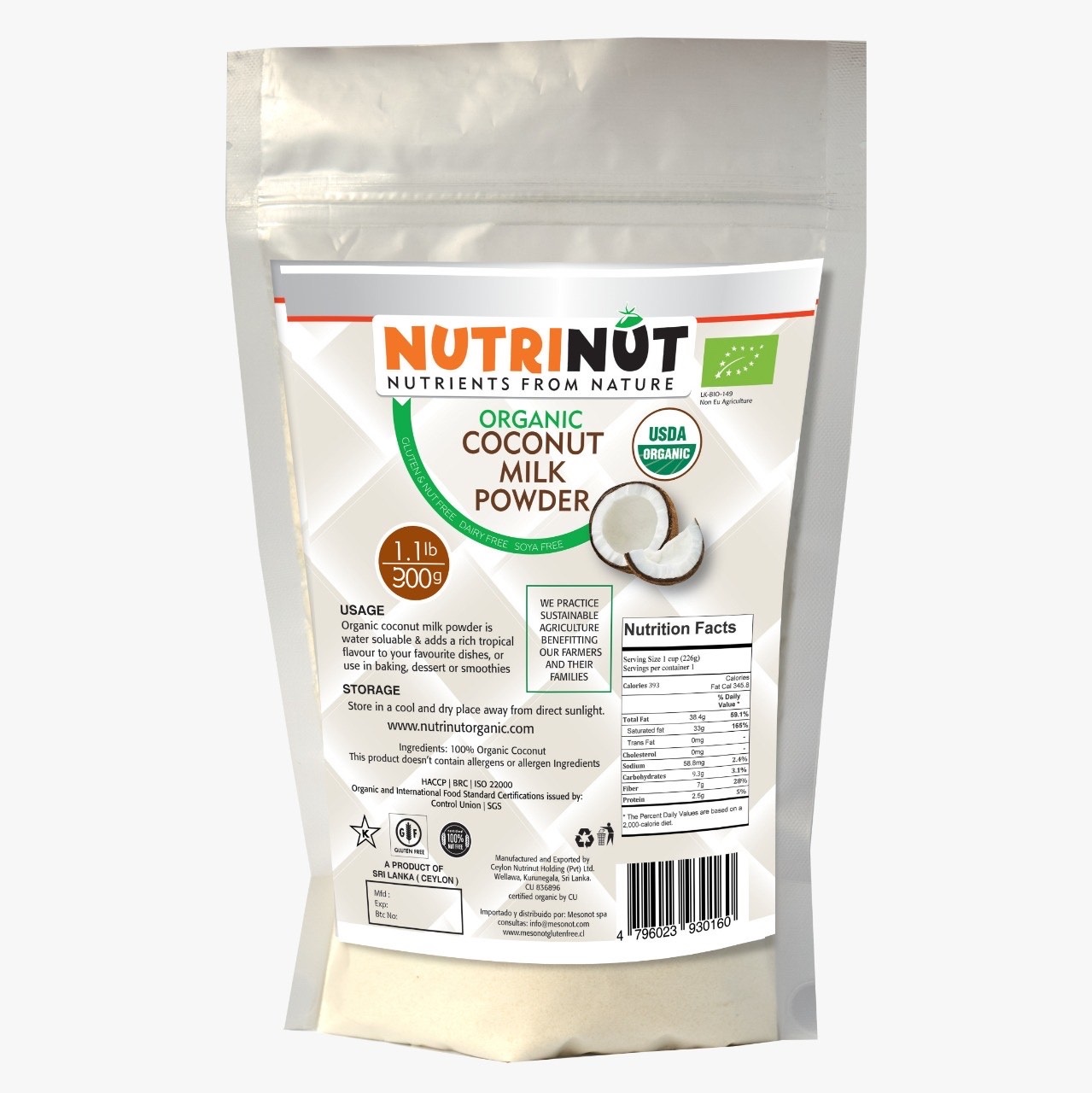 

NUTRINUT, КОКОСОВОЕ СУХОЕ МОЛОКО organic coconut milk powder . Пищевое 300г.