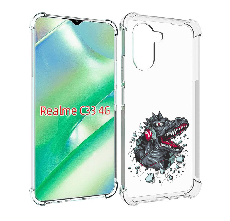 

Чехол MyPads Нарисованный динозавр в наушниках для Realme C33 4G, Прозрачный, Tocco