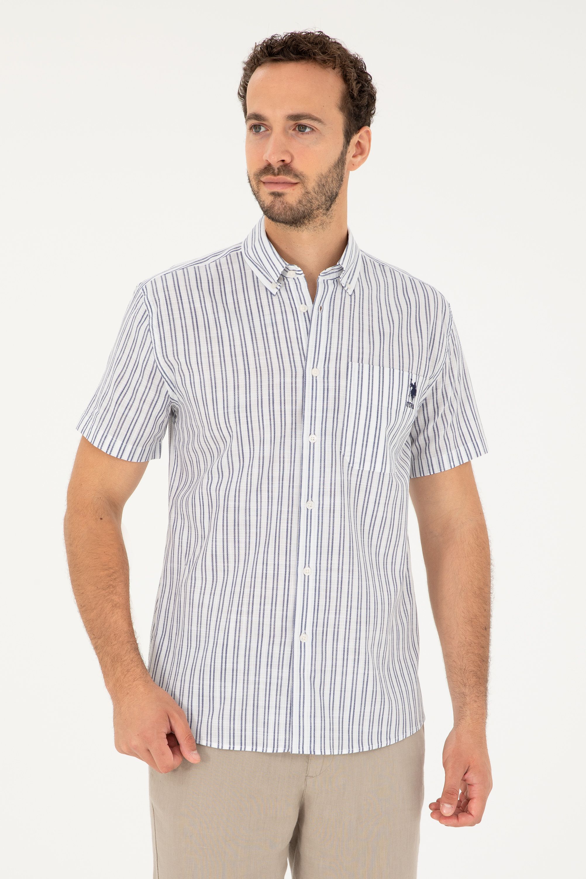 

Рубашка мужская US Polo Assn G081GL0040MAMBAKISA синяя XL, Синий, G081GL0040MAMBAKISA