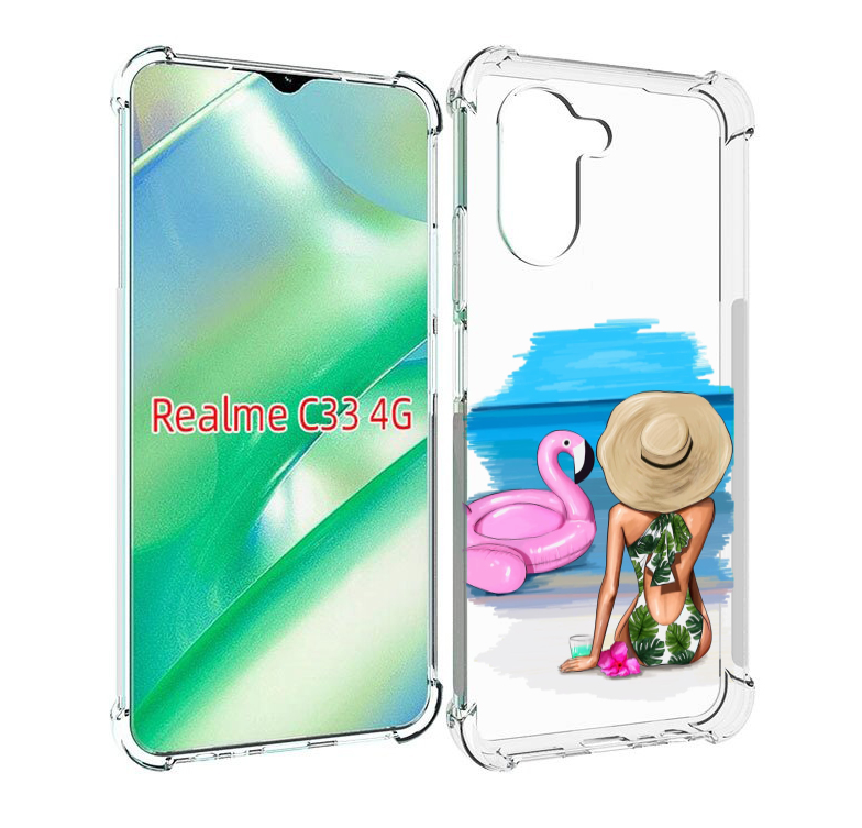 

Чехол MyPads Девушка-и-фламинго женский для Realme C33 4G, Прозрачный, Tocco