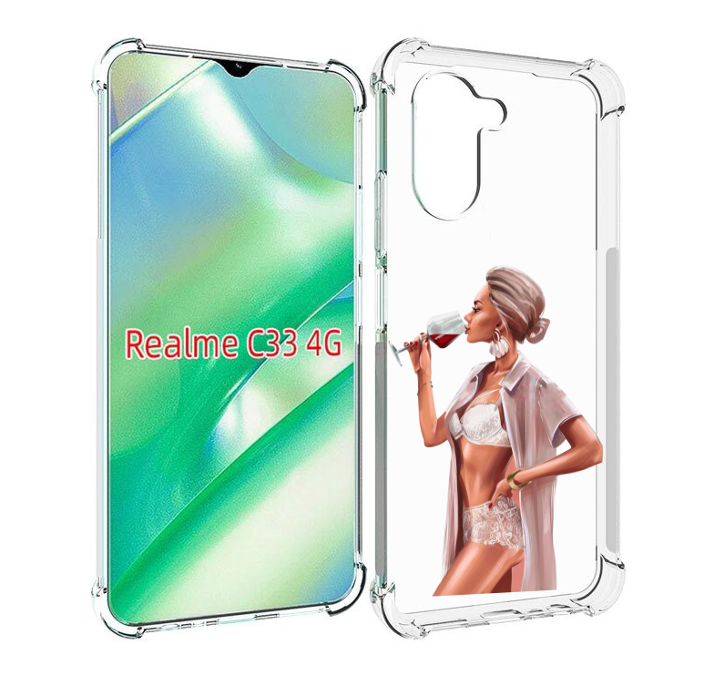 

Чехол MyPads Девушка-с-вином женский для Realme C33 4G, Прозрачный, Tocco