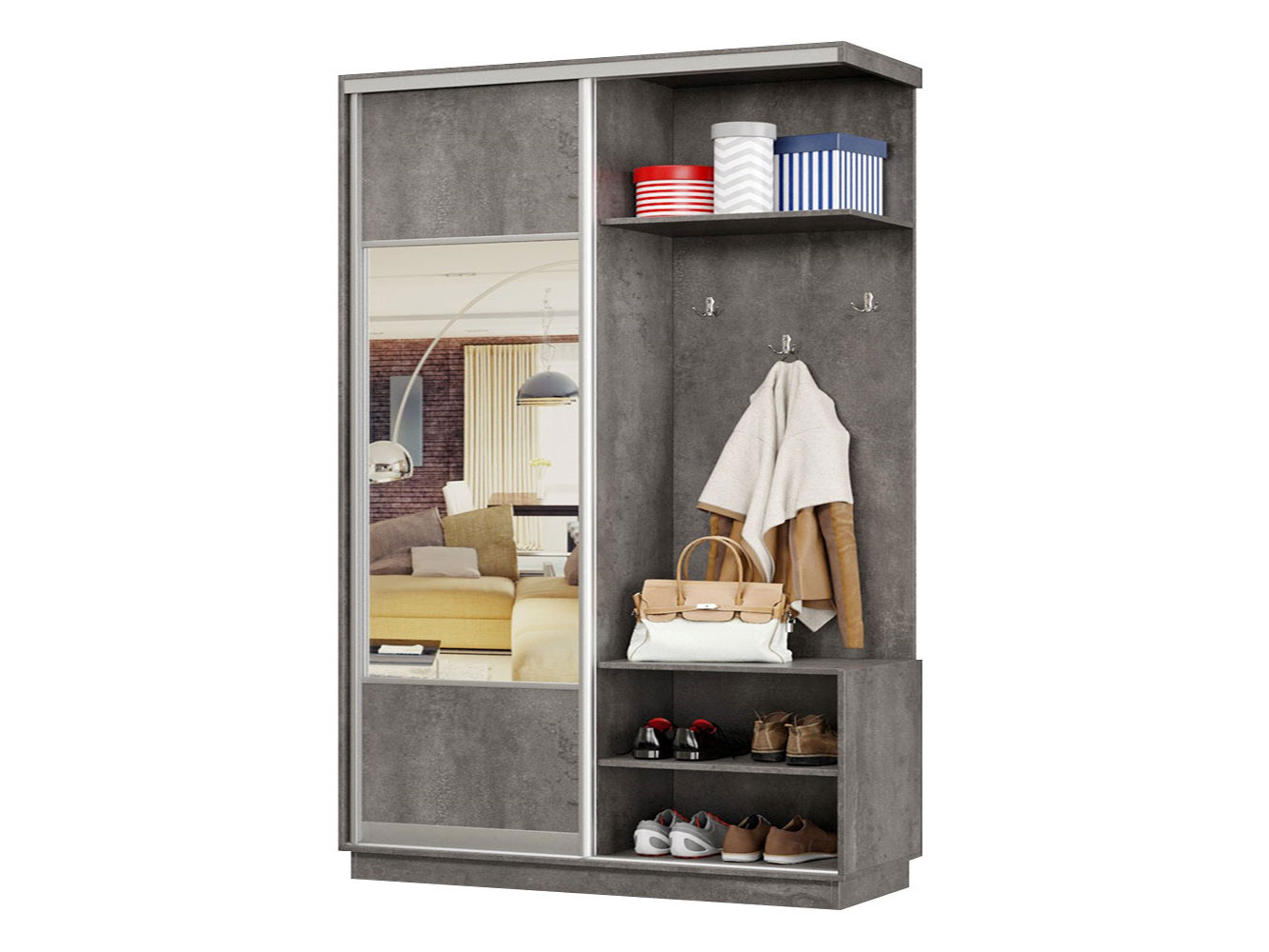 

Прихожая Хочу домой Маршал Лайт Бетон Правая 2400 мм 450 мм, Серый