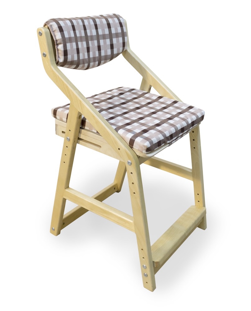 Детский растущий стул Робин Wood с подушками (38 Попугаев), цвет: Береза/Клетка