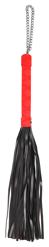 Черная многохвостая плеть-флоггер с красной ручкой 40 см Bior toys
