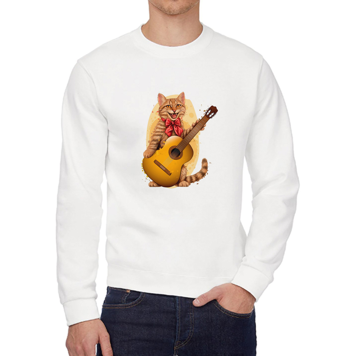 

Свитшот женский CoolPodarok Животные. Кот с гитарой белый 56 RU, W0501593