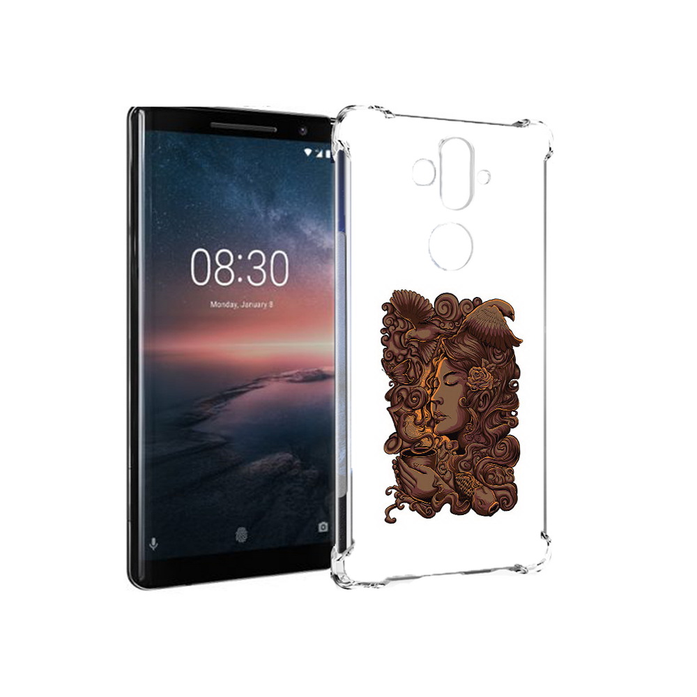 

Чехол MyPads Tocco для Nokia 8 Sirocco девушка с длинными волосами абстракция, Прозрачный, Tocco