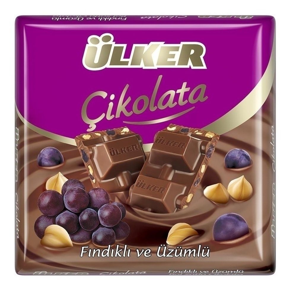 Шоколад Ulker молочный с изюмом и фундуком 60 г 139₽