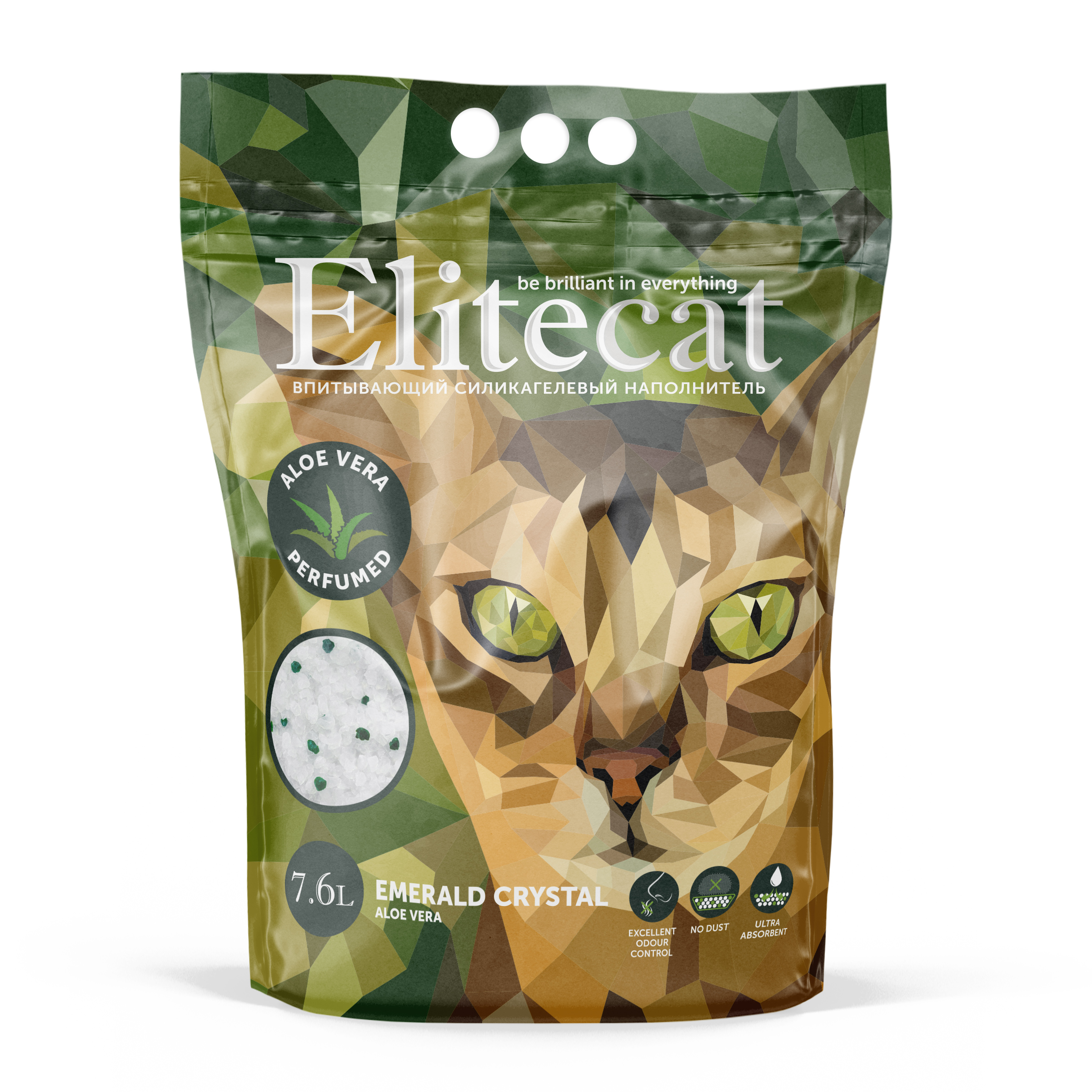 Впитывающий наполнитель ELITECAT Emerald Aloe Vera силикагелевый, 2 шт по 7,6л