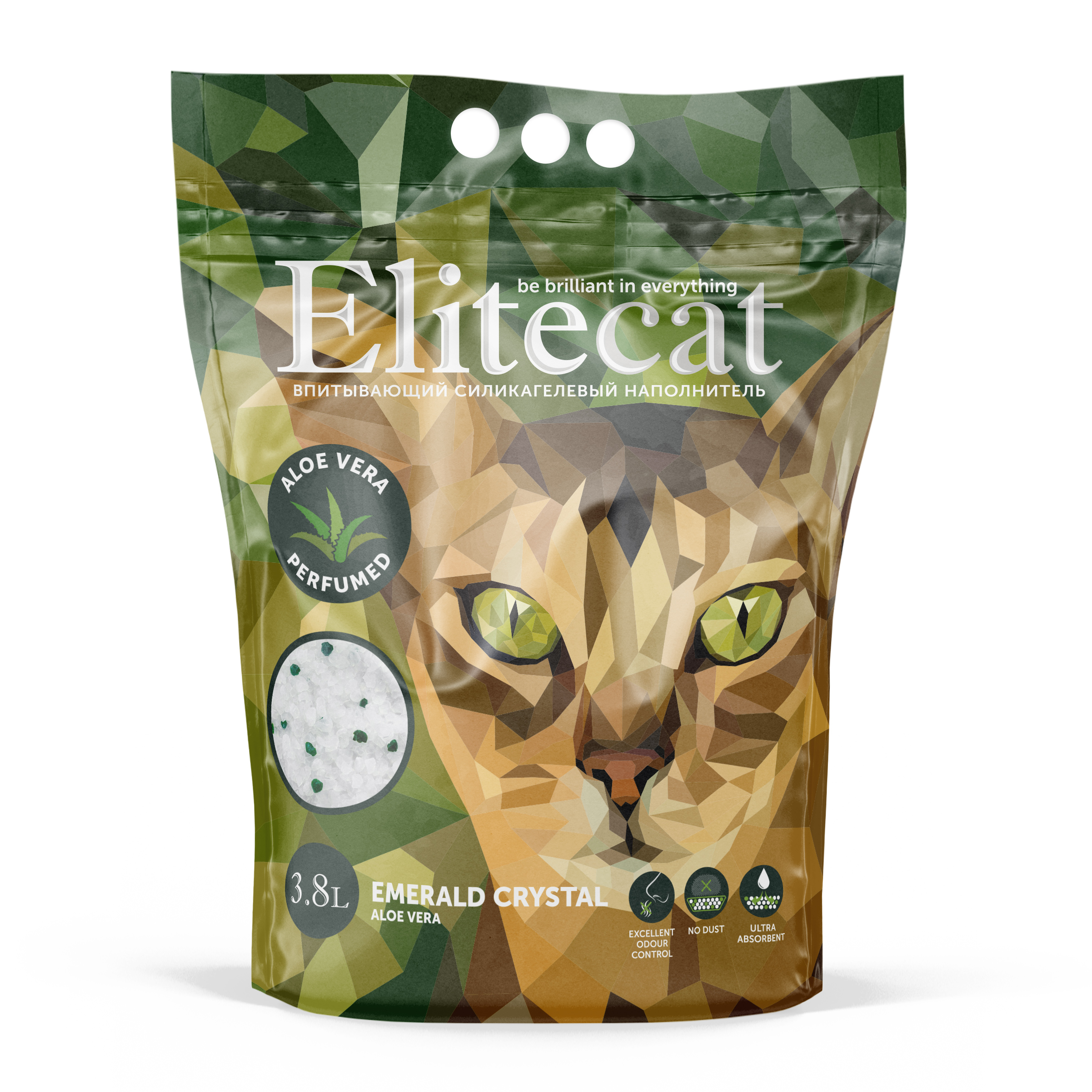 Впитывающий наполнитель ELITECAT Emerald Aloe Vera силикагелевый, 2 шт по 3,8 л