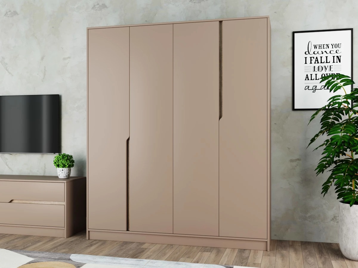 

Шкаф распашной Бонди-4 Велюр для одежды четырёхдверный 190x240x60 Мегамебель, Бежевый, Бонди-4