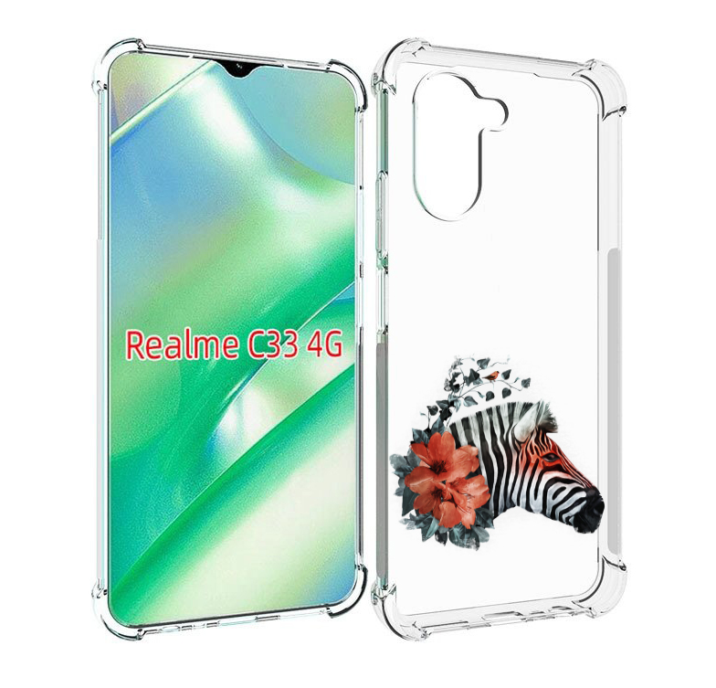 

Чехол MyPads Зебра с цветами для Realme C33 4G, Прозрачный, Tocco