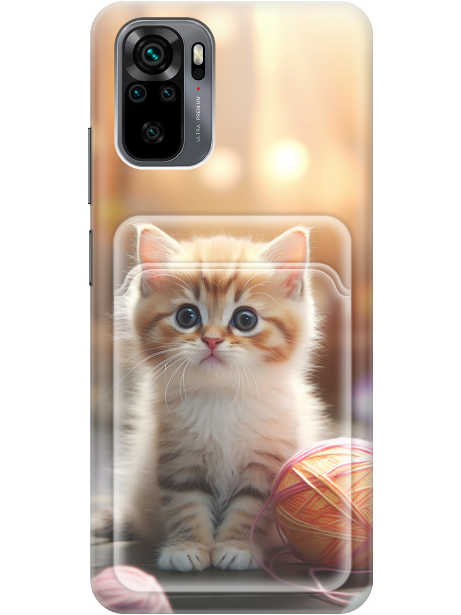 

Силиконовый чехол на Xiaomi Redmi Note 10 / Note 10S / Poco M5s с рисунком "Котик и нитки", Белый;желтый;розовый, 20012069