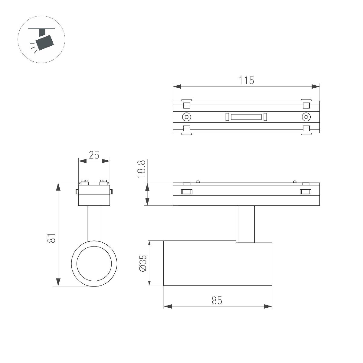 Трековый магнитный светильник Arlight MAG-VIBE-SPOT-RL35-8W Day3000 044462, LED, 8W 100071645718