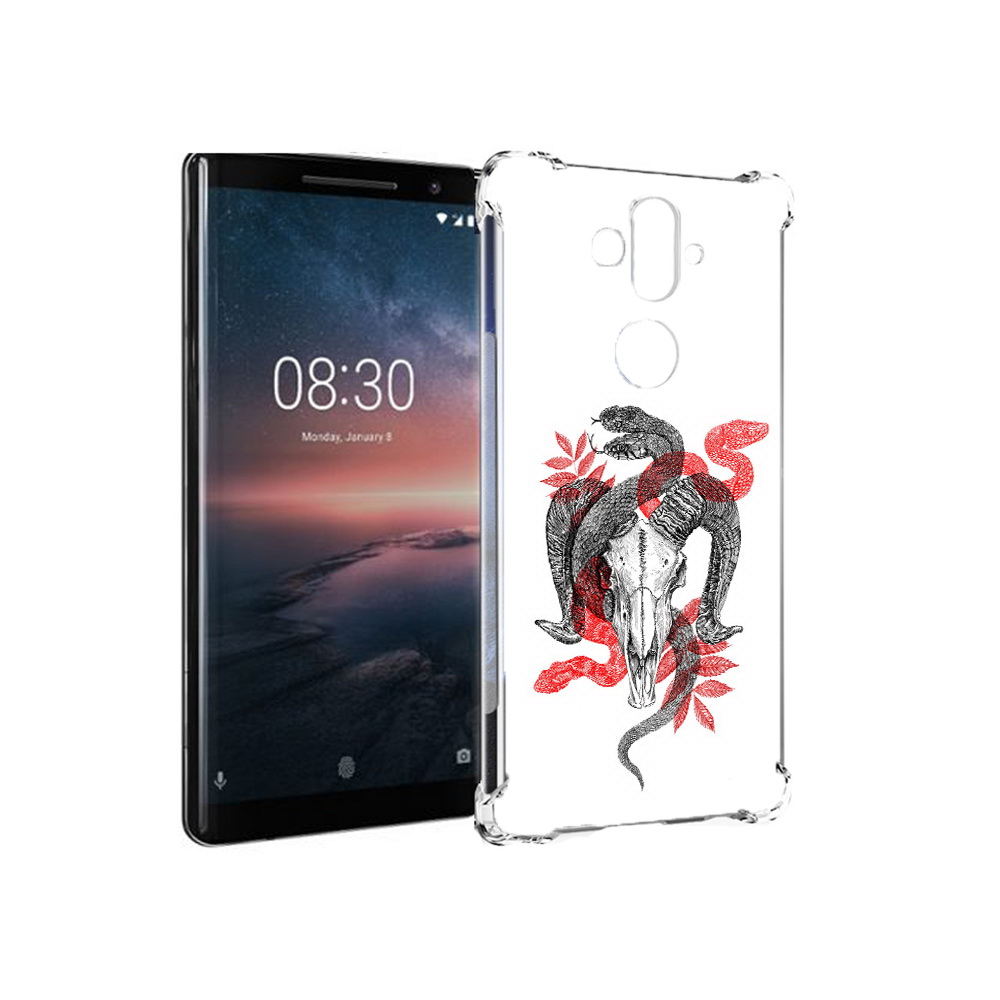 

Чехол MyPads Tocco для Nokia 8 Sirocco змея в черепе рисунок (PT101581.91.365), Прозрачный, Tocco