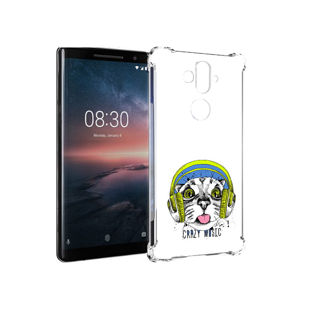 Чехол MyPads Tocco для Nokia 8 Sirocco кошка в наушниках рисунок (PT101581.91.403)