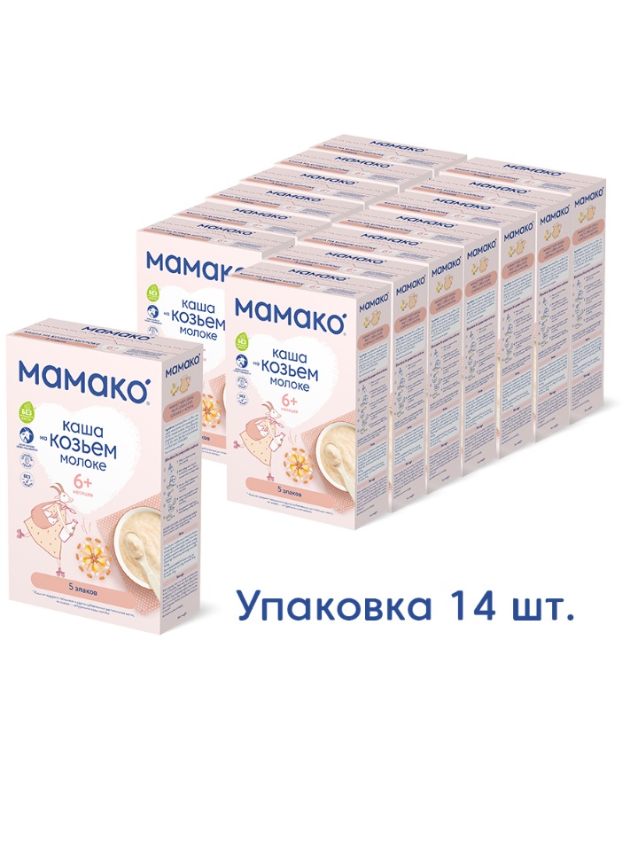 

Каша MAMAKO 5 злаков быстрораст. на козьем молоке для детей с 6 м., уп.из 14 шт., м