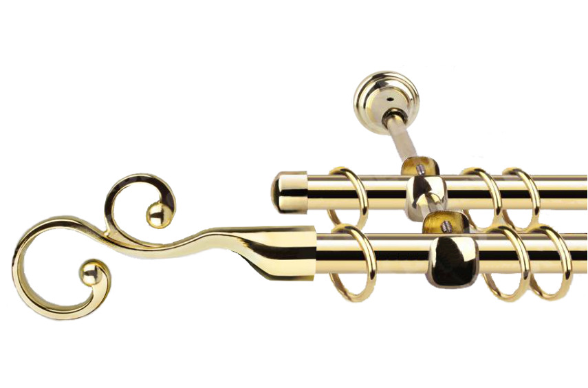 

Карниз Ливоти двухрядный кованый для тюля штор и портьеры, золотой, 180см, Золотистый, Ливоти