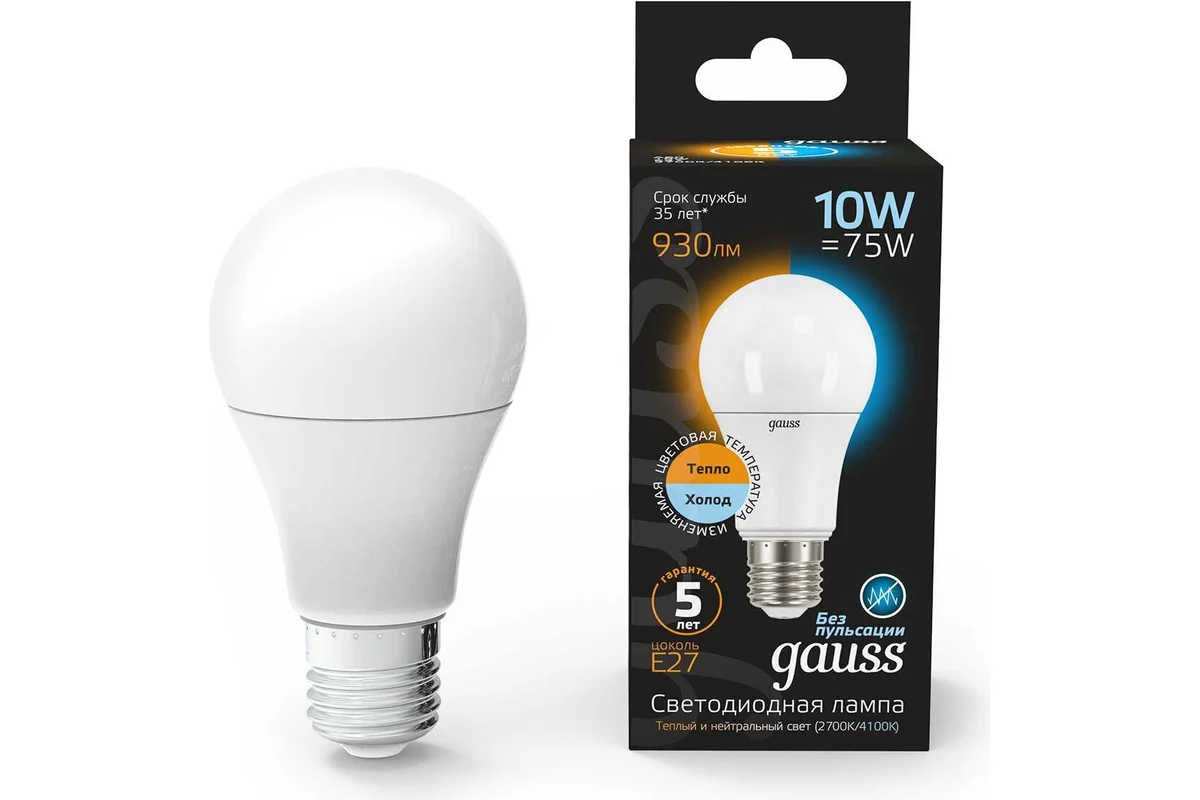 

Лампочка Gauss Elementary A60 10W E27 2700K, LED Elementary A60 10W E27 10 шт
