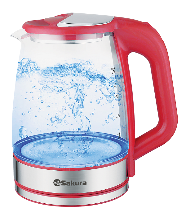 Чайник электрический SAKURA SA-2722R 2.2 л прозрачный, серебристый, красный кофемолка sakura sa 6177s серебристый