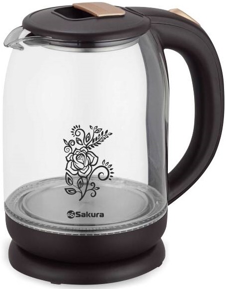 Чайник электрический SAKURA SA-2709BR 1.8 л прозрачный, черный, коричневый кофемолка sakura sa 6171c коричневый