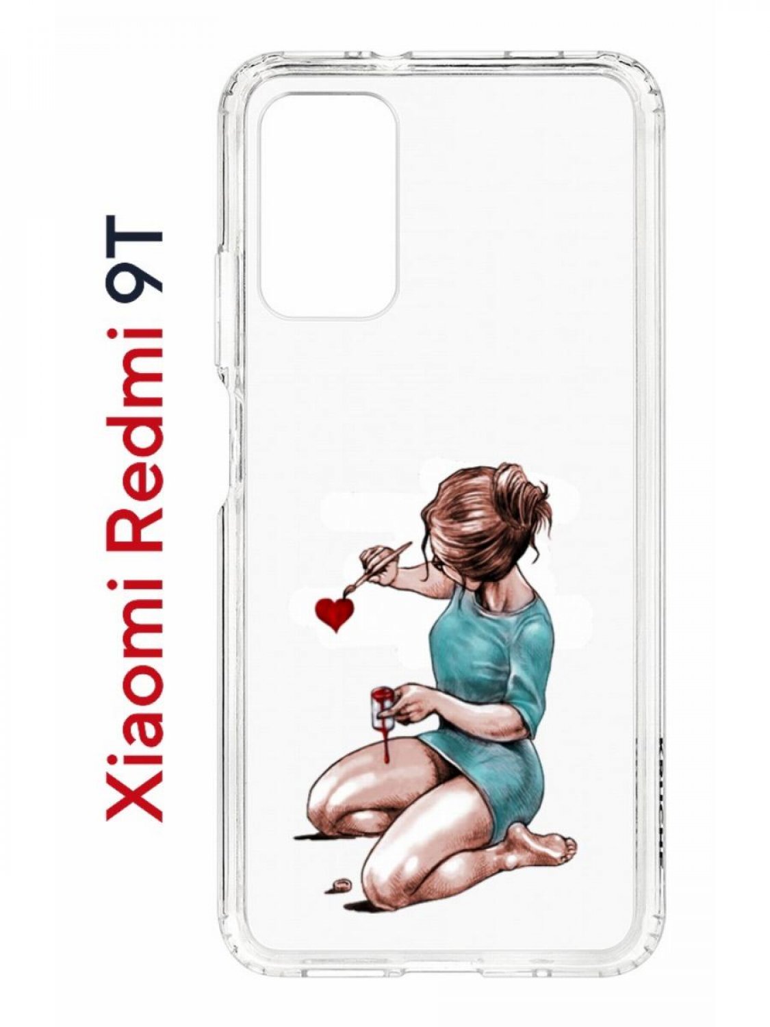 

Чехол на Redmi 9T Kruche Print Рисуя любовь,противоударный бампер,с защитой камеры, Прозрачный;голубой;бежевый;красный, Ксиоми редми 9т