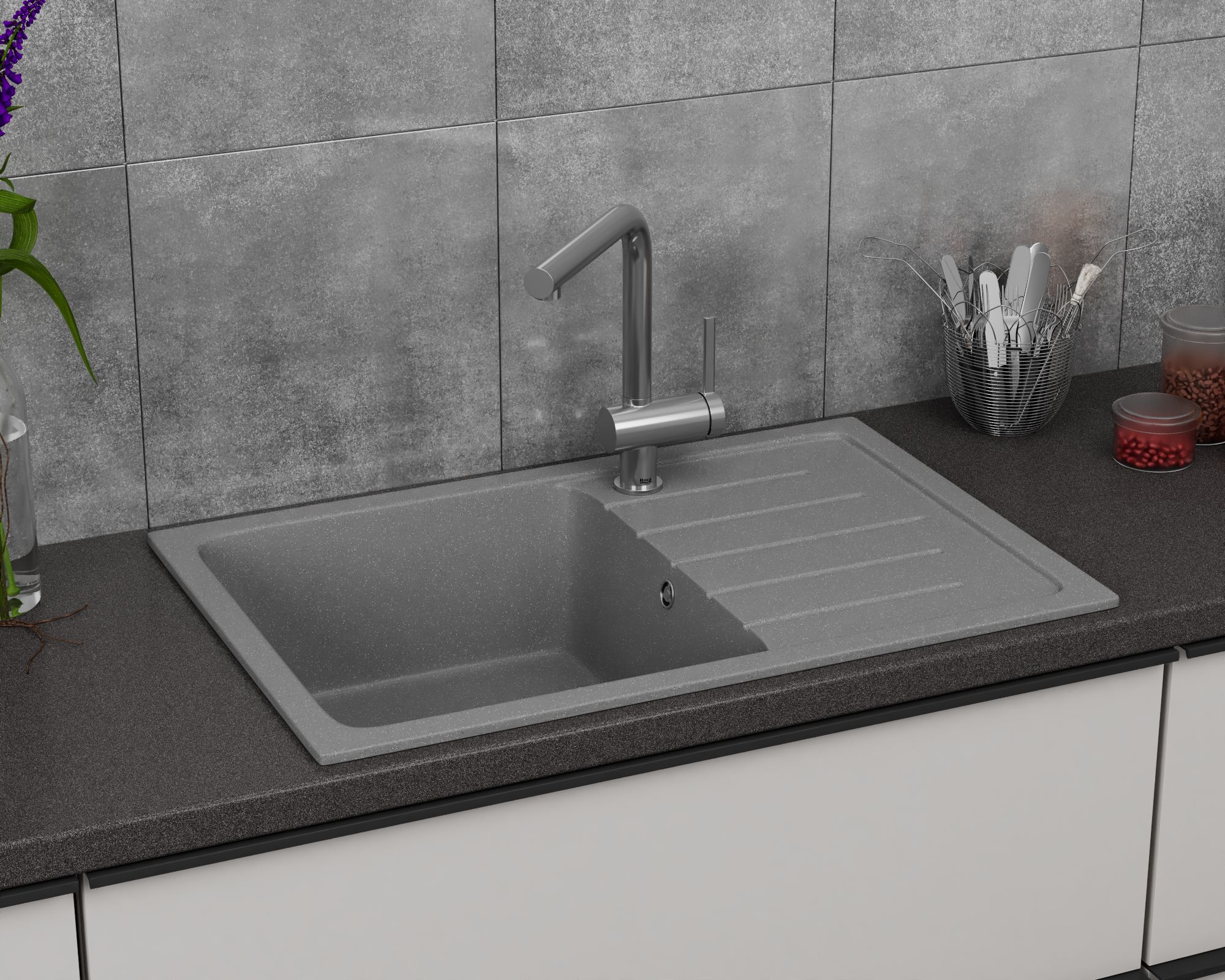 Мойка для кухни оборачиваемая BAU Stil Gray stone 75х50 выпуск с сифоном серый камень 12012₽