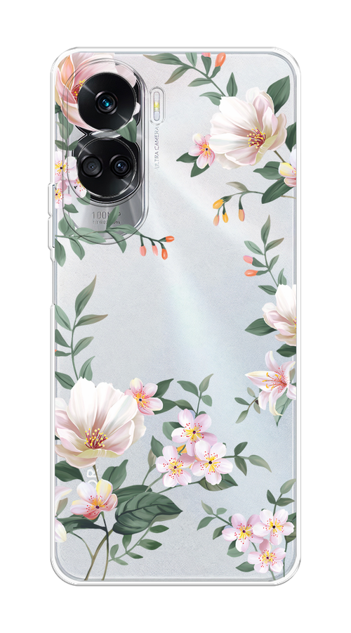 

Чехол на Honor 90 Lite "Beautiful white flowers", Бежевый;зеленый, 6122350-1