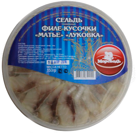 

Сельдь Мореводъ Матье филе-кусочки Луковка 150 г