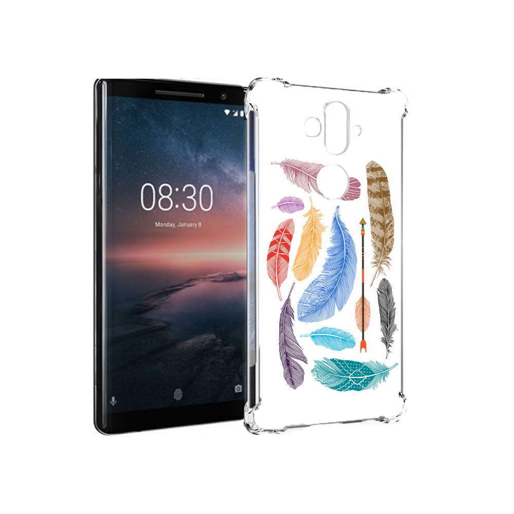 

Чехол MyPads Tocco для Nokia 8 Sirocco разноцветные перья (PT101581.91.572), Прозрачный, Tocco