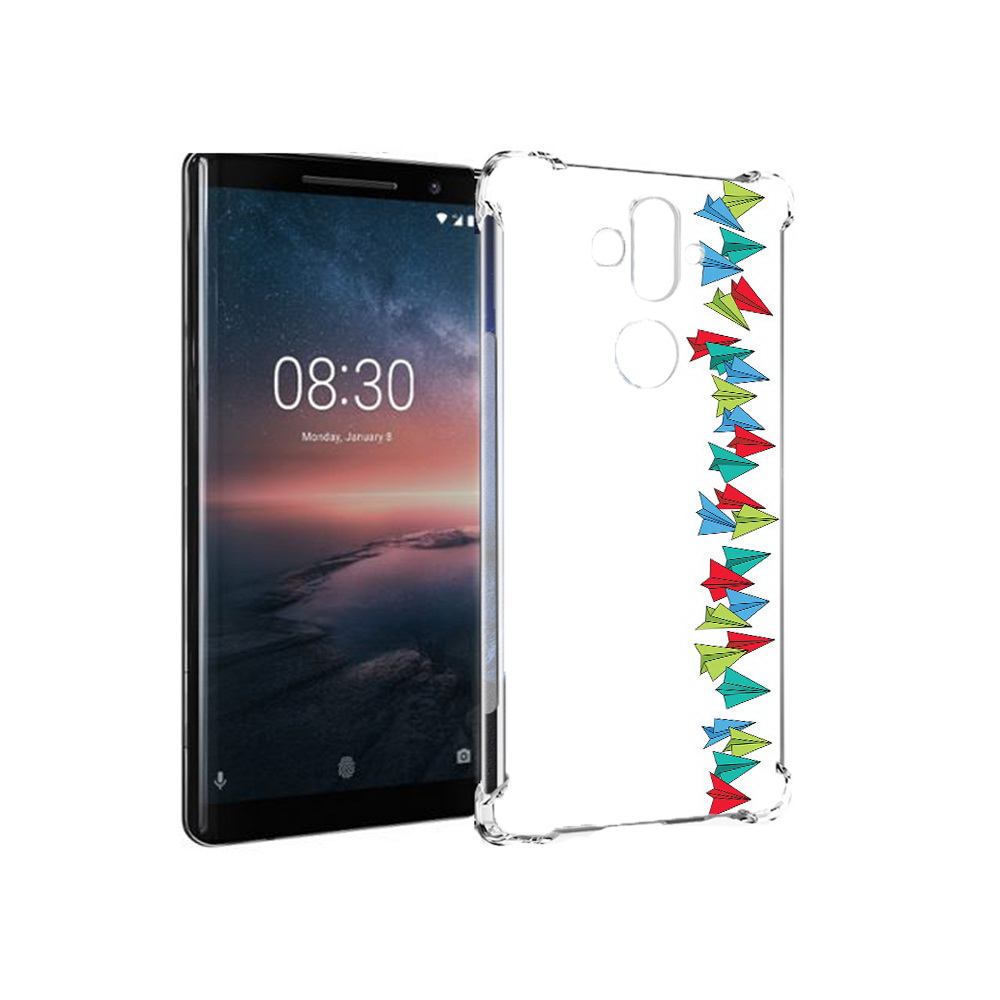 

Чехол MyPads Tocco для Nokia 8 Sirocco самолетики из листочков (PT101581.91.593), Прозрачный, Tocco