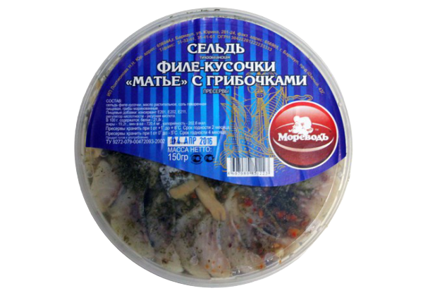 

Сельдь Мореводъ Матье с грибочками филе кусочки 150 г