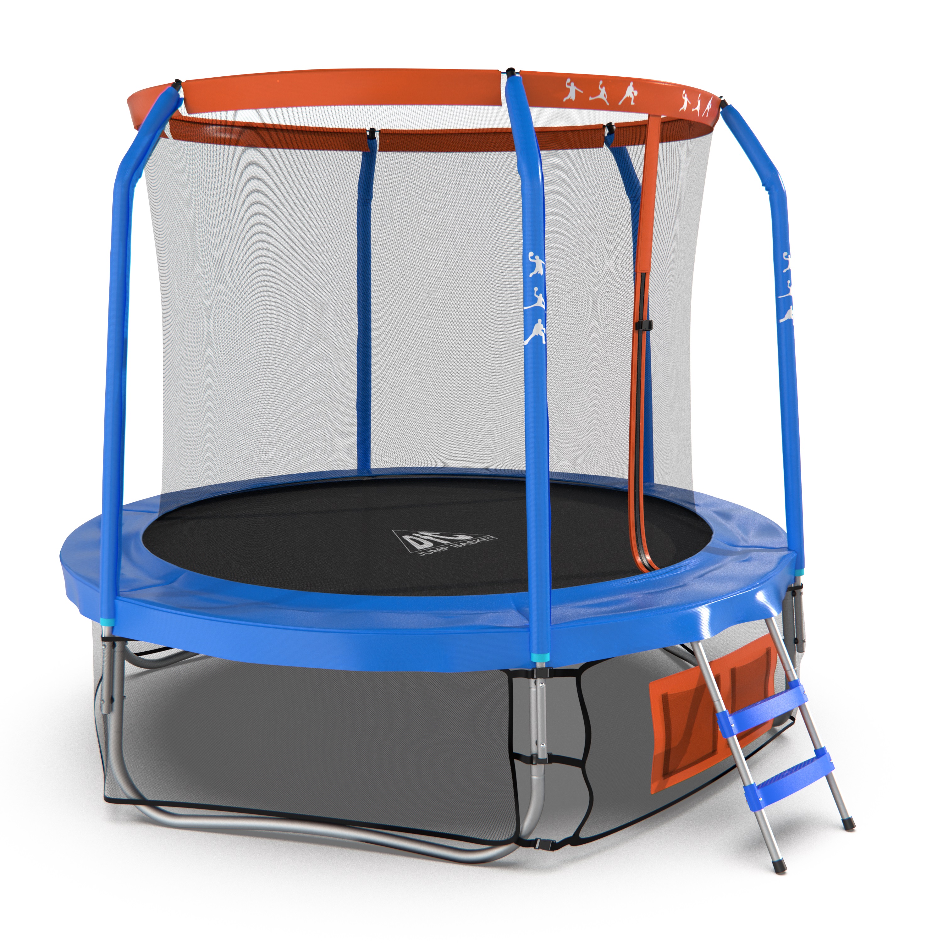 Батут DFC Jump Basket с сеткой и лестницей 244 см, синий/красный
