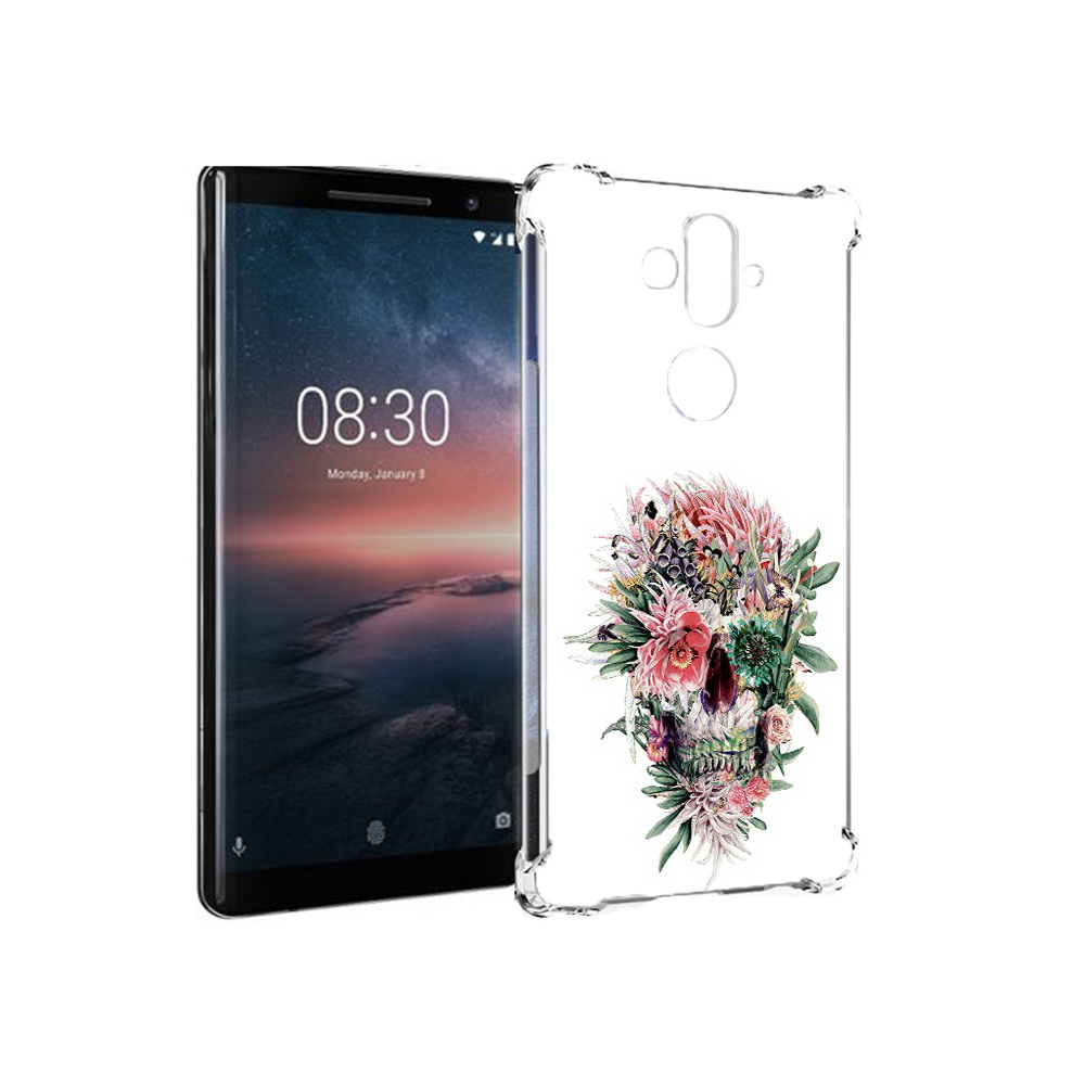 

Чехол MyPads Tocco для Nokia 8 Sirocco череп из цветов (PT101581.91.677), Прозрачный, Tocco