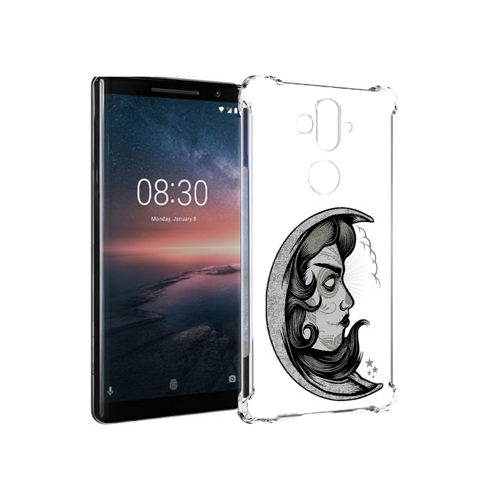 Чехол MyPads Tocco для Nokia 8 Sirocco черно белая луна с лицом (PT101581.91.680)