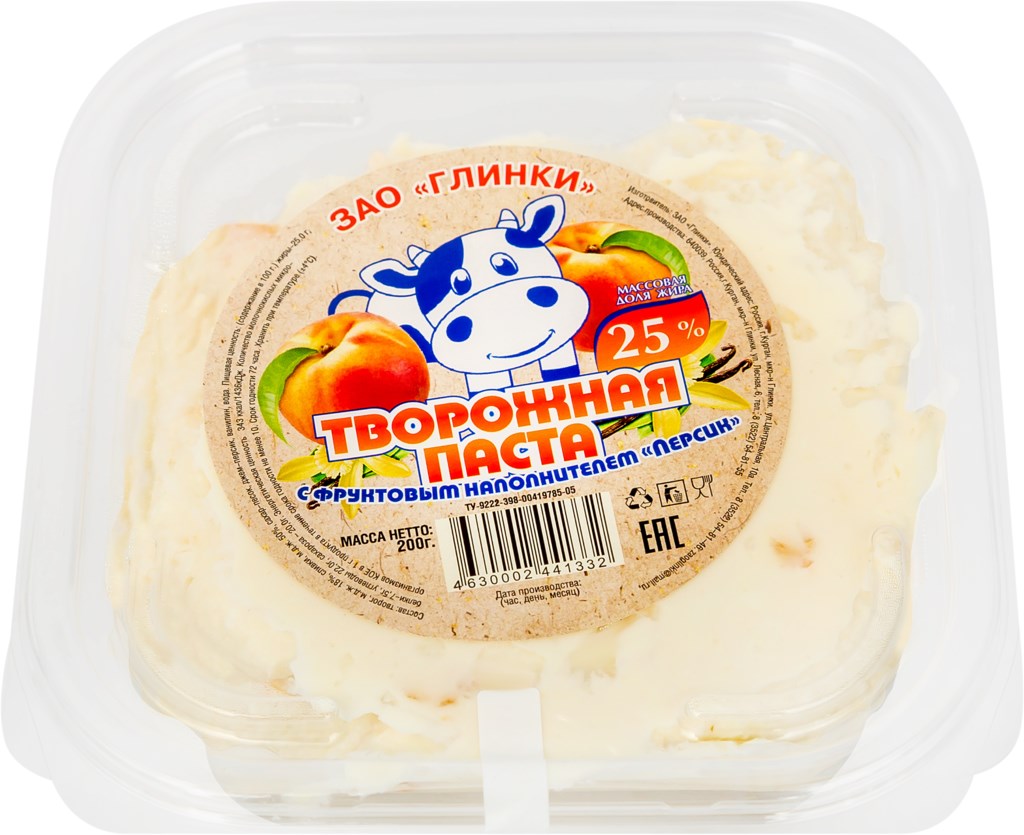 

Творожная паста Глинки персик 25% 200 г