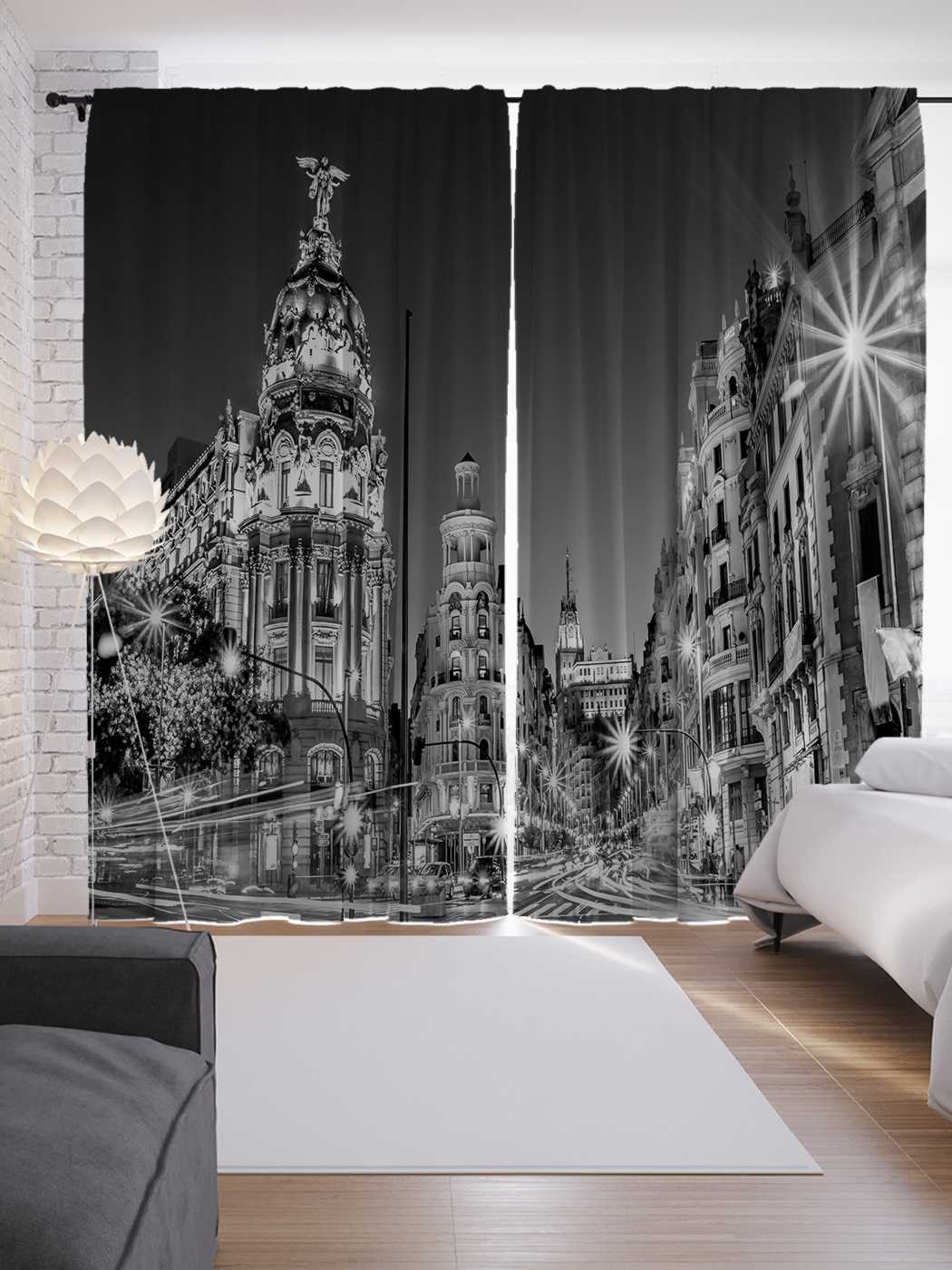 фото Шторы joyarty с фотопечатью "огни ночного города в хроме" из сатена, 290х265 см